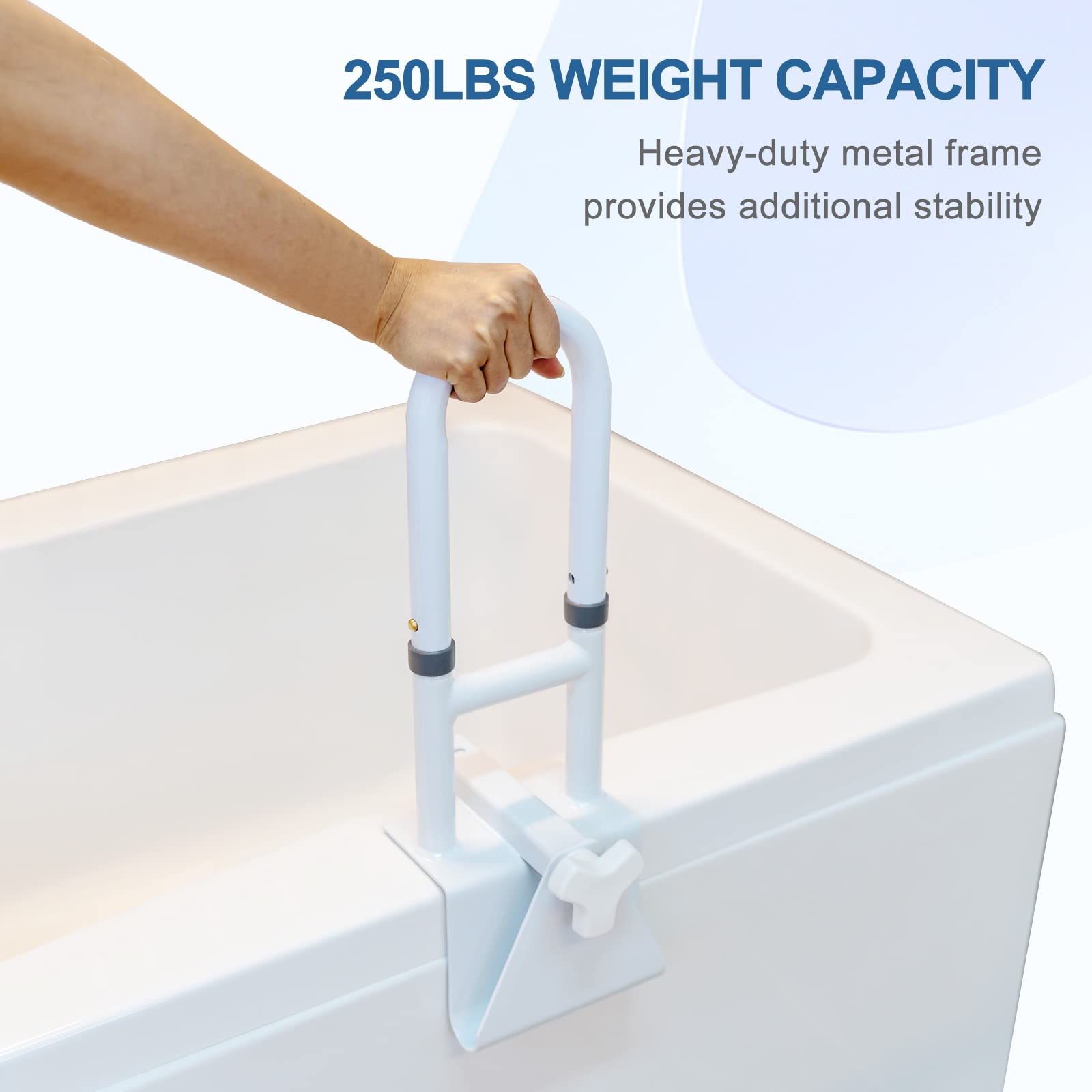 HEPO Grab Bars for Bathtubs and Showers, Adjustable Bathtub Safety Rail for Seniors, Tub Grab Bar for Bathroom, Assistance Bathtub Handle Clamp for Elderly Bath Support, White