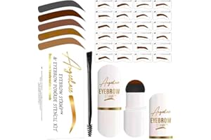 ANGIEHAIE Eyebrow Stamp Stencil Kit (Soft Brown), Eyebrow Stamp Pomade with 24 Reusable Thin & Thick Brow Stencils, Eyebrow Stencils Shaping Kit Definer