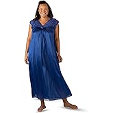 Shadowline Women's Long Flowy Figure Flattering Cap Sleeve Nightgown– Silky Floral Soft Lace Lingerie Elegant Sleepwear