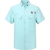 WARHORSEE Printed Fishing Shirts for Men UPF 50+ Breathable Stretch Mens Button Down Short Sleeve Hiking Casual Shirts