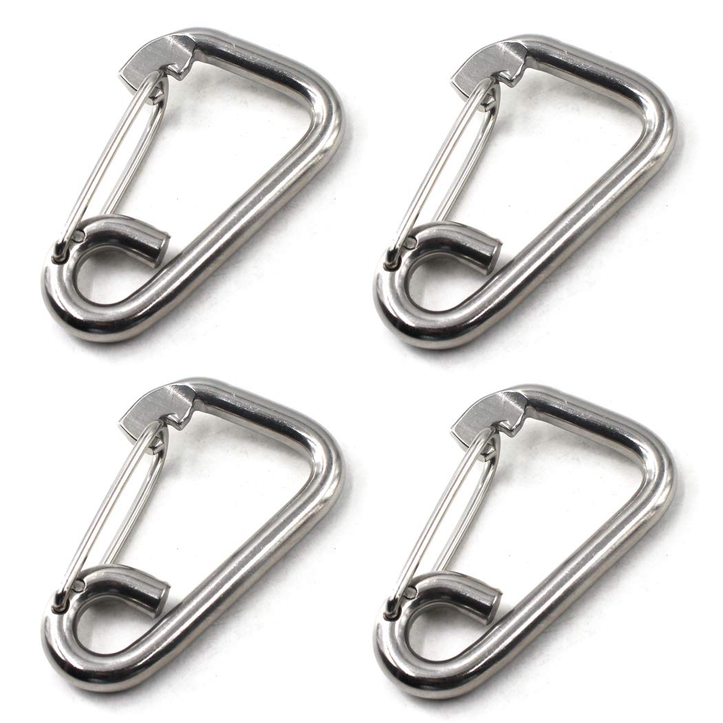 M8 Spring Snap Hook 304 Stainless Steel Marine Grade Climbing Carabiner Keychain For Climbing, Hiking, Outdoor Use (Pack of 4)