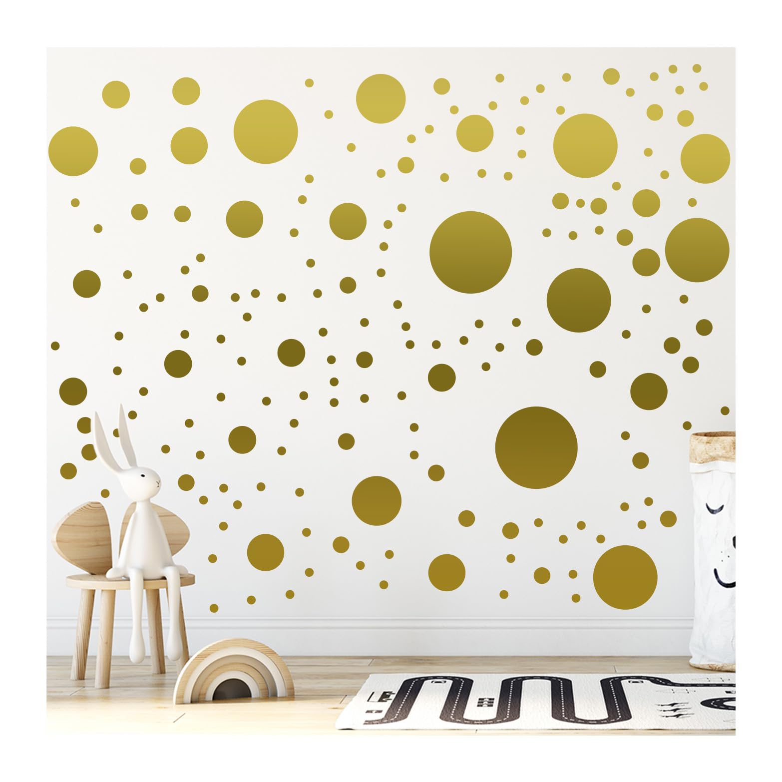 StickerDeen 500+ Assorted Polka Dot Circle Wall Stickers for Kids Bedroom Living Room, Classroom, Playroom Decor Removable Vinyl Wall Stickers Dots Wall Decals (Gold)