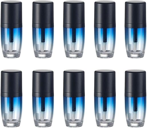 Amazon Ronrons 10個 フロスト リップグレーズチューブ 7ml ブルー グラディエント クリア リップグロス エンプティ チューブ ブラック リッド 丸いバレル形 プラスチック リップグロス パッケージ コンテナー Ronrons コスメ用詰替え容器 通販