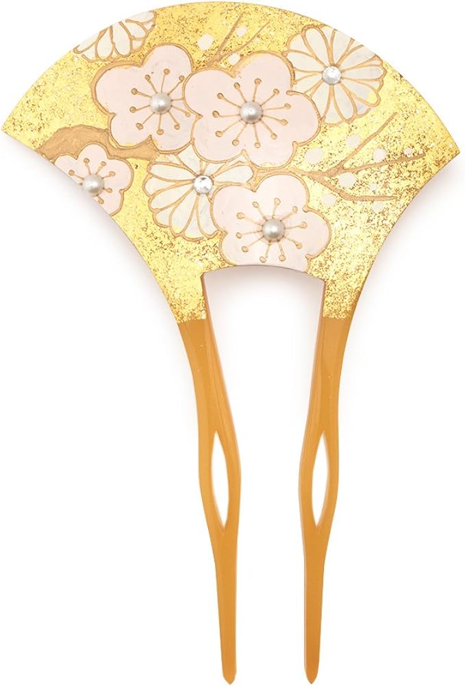 Amazon ソウビエン バチ型簪 べっ甲色 鼈甲色 べっこう色 梅 菊 花 フェイクパール ラインストーン 蒔絵調 二本足 髪飾り かんざし フォーマル ヘアアクセサリー 日本製 和装小物 通販