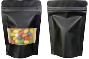 PABCK 50 Pcs Black Kraft Paper Window Bags Seeds Envelopes Stand Up Zipper Resealable Plastic Food Storage Bag Lock Seed Pack