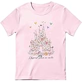 Vieawfi Magic Kingdom Shirts for Girls Floral Magical Castle Graphic Cute Tshirt Kids Flower Holiday Vacation Trip Tee Tops