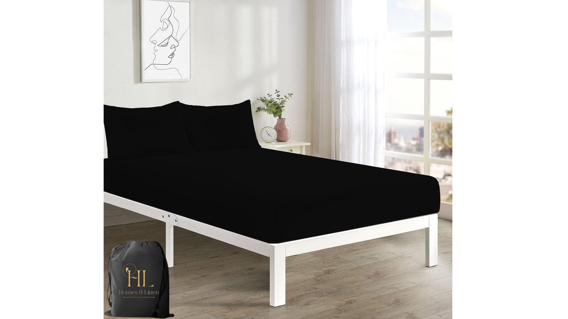 HOMES-LINEN Extra Deep 16" 40CM Fitted Sheet Polycotton Easy Care Percale Soft Breathable Durable Bed Sheet (Black, King)