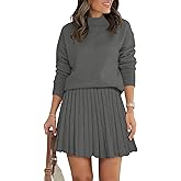 COCCKO Women's Two Piece Outfits Turtleneck Long Sleeve Ribbed Knit Tops Pleated Mini Skirt 2026 Casual Sweater Sets