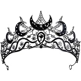 Celestial Queen Rhinestone Crown for Women, Gothic Moon and Star Tiara Headpiece, Royal Adult Cosplay & Bridal Wedding Hair Accessories