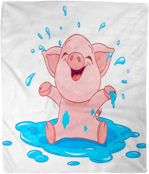 Amazon Com Emvency Flannel Throw Blanket Cartoon Pig Of Very Cute Piggy In Puddle Baby Soft For Bed Sofa And Couch 60x80 Inches Home Kitchen