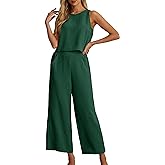 IWOLLENCE Women's Summer 2 Piece Outfits Set Round neck Sleeveless Tank Crop Top Wide Leg pants Set Pockets Jumpsuits