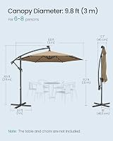 SONGMICS Cantilever Garden Parasol Umbrella 3m with LED Lights Taupe view 6