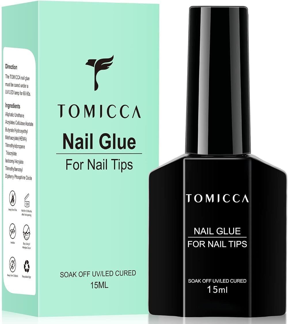 TOMICCA Gel Nail Glue 15ml 4 in 1 Clear for Acrylic Tips Press On Nails