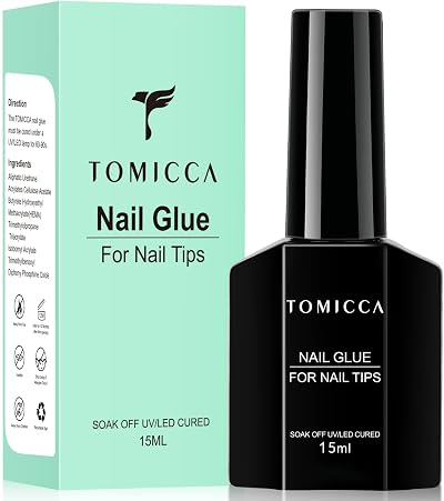 TOMICCA Gel Nail Glue 15ml 4 in 1 Clear for Acrylic Tips Press On Nails