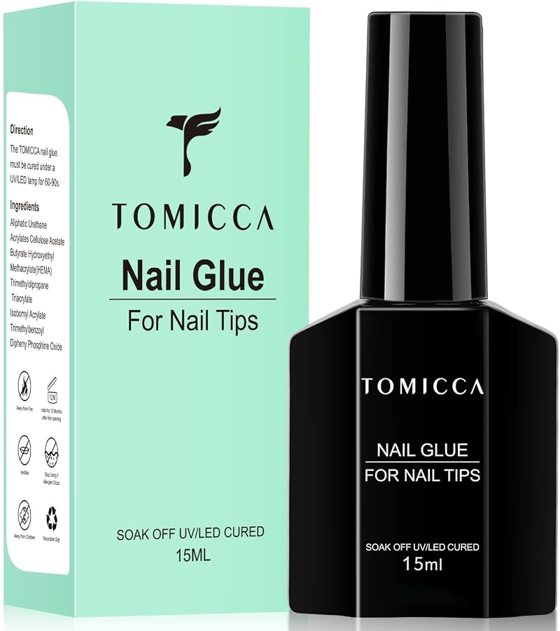 TOMICCA Gel Nail Glue 15ml 4 in 1 Clear for Acrylic Tips Press On Nails