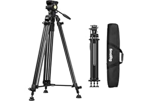 SMALLRIG 73''/186cm Heavy Duty Aluminum Alloy Video Tripod, Max Load 8kg (18lbs), Fluid Head with +85° to -78 Tilt Range, Com