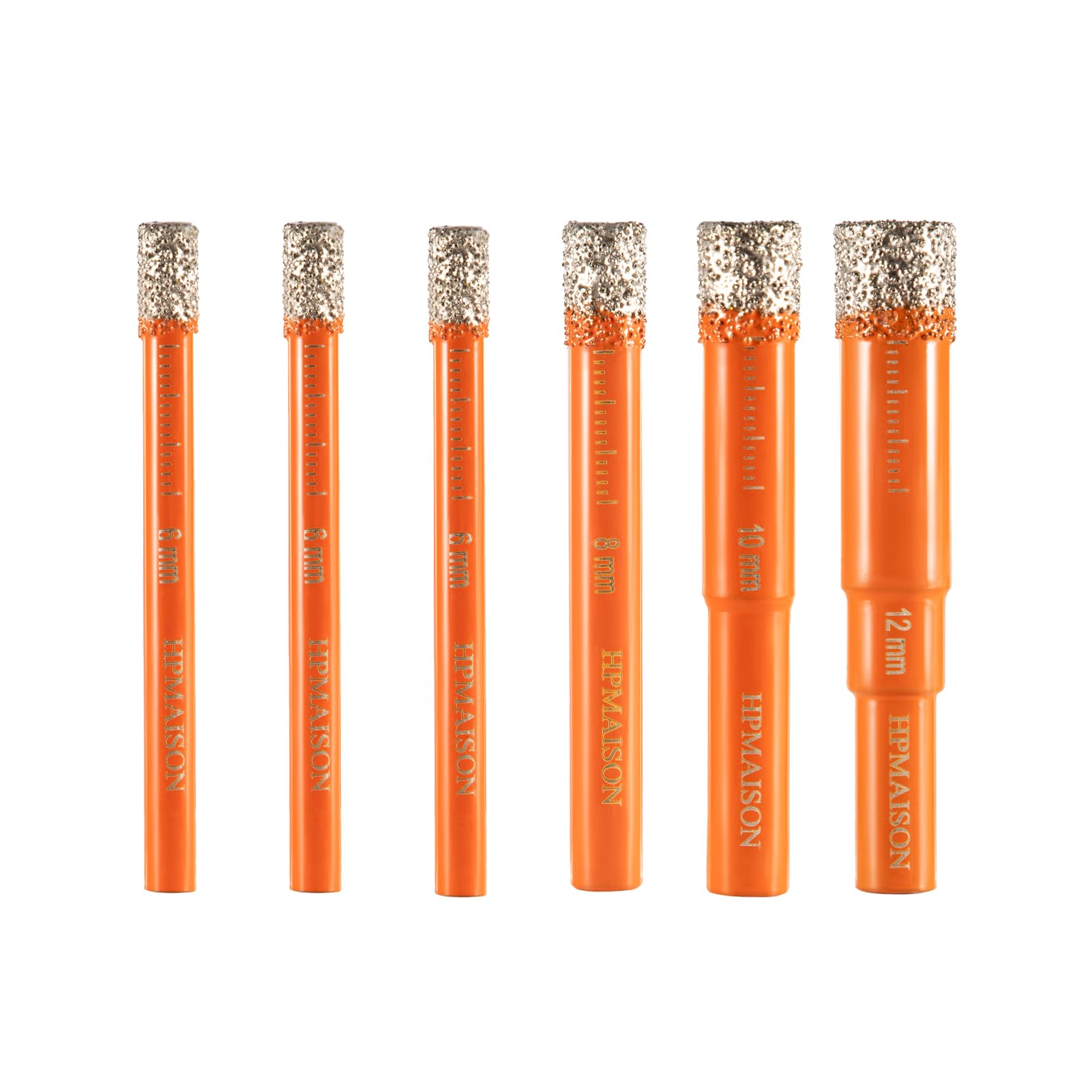 HPMAISON 6Pcs Diamond Drill Bits, Porcelain Tile Drill Bit, Round Shank Diamond Dry Drill Bits Set for Drilling Granite, Ceramic, Porcelain, Marble, Hard Tile, Stone, Glass & More (6 6 6 8 10 12mm) — image 1