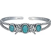 BETHZA Genuine Turquoise Bracelet Cuff Bracelet for Women Mom 925 Sterling Silver Natural Turquoise Bangles Vintage Bracelet Boho Jewelry for Birthday Christmas Mother's Day Valentine's Day