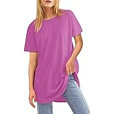 Fisoew Womens Oversized T Shirts Short Sleeve Tunic Tops Crew Neck T-Shirts Summer Casual Loose Fit Basic Tee