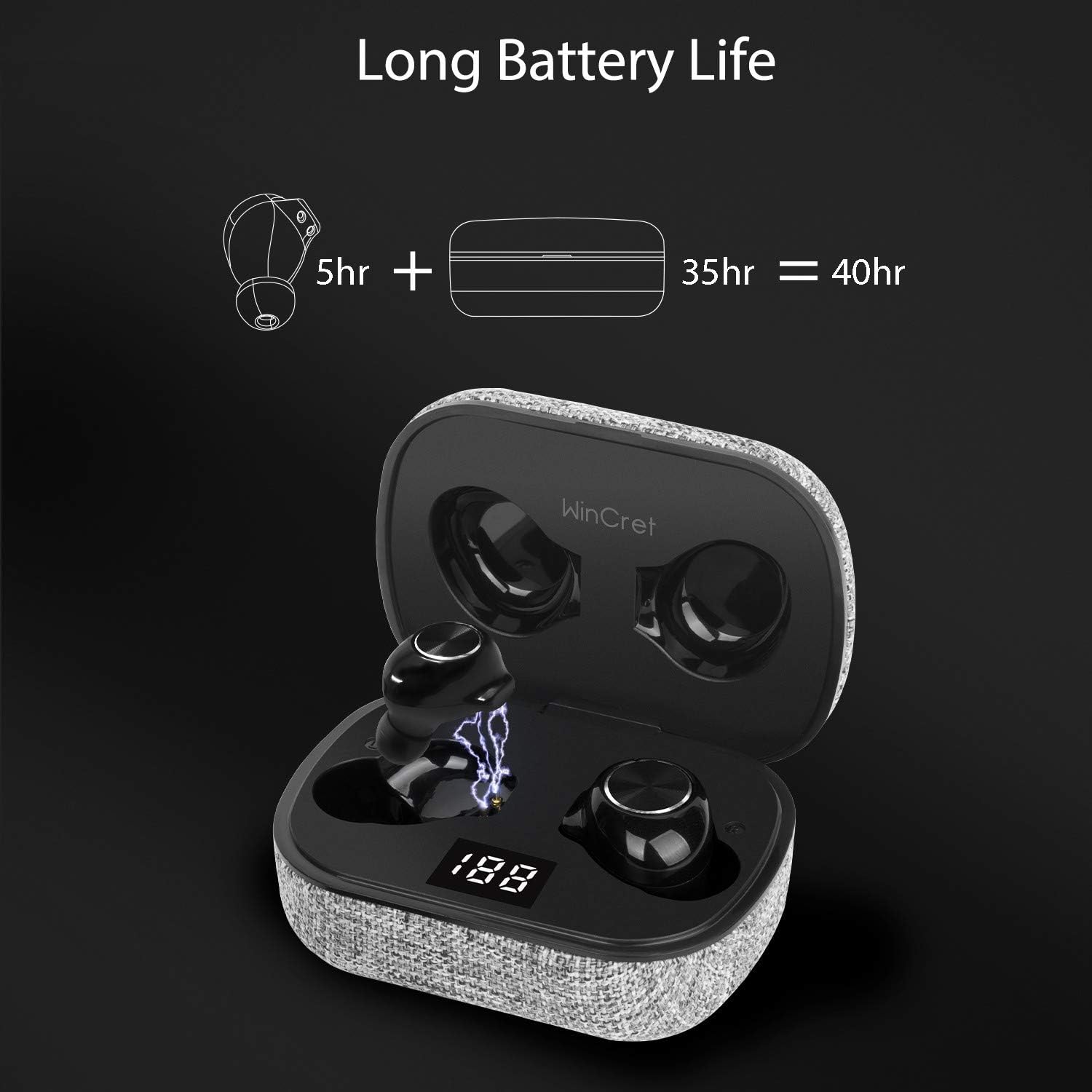 Wireless Earbuds, WinCret in-Ear Bluetooth Headphones w/Microphone, 40Hrs w/USB-C Charging Case/Twin & Mono Mode, IPX5 Waterproof Cordless Earphones for Android: Home Audio & Theater