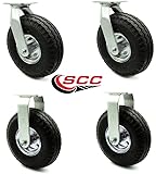 10 Inch Swivel Pneumatic Casters Set of 4 - Black Rubber Wheels - Includes 2 Swivel and 2 Rigid - Heavy Duty Casters - 1,400 lbs. Total Capacity - Service Caster Brand