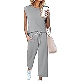 CHICZONE Two Piece Summer Sets for Women Casual Travel Vacation Outfits Wide Leg Crop Pants Lounge Sets