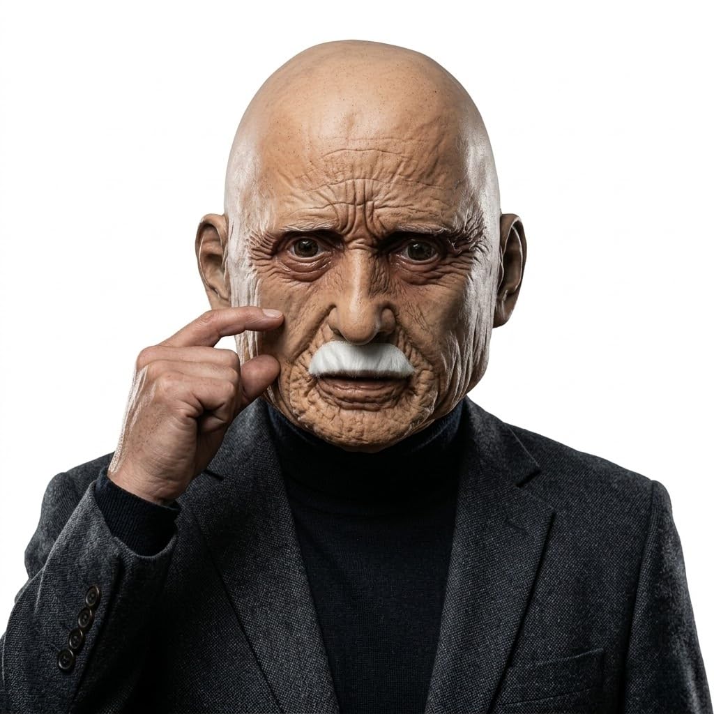 Realistic Old Man Mask - Scary Wrinkle Face Latex Full Head Mask for Adults for Halloween, Carnival & Horror Cosplay Party Costume Props (Bald Old Man)