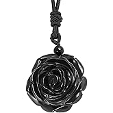 TUMBEELLUWA Crystal Flower Necklace Carved Floral Pendant with Cord Healing Stone Jewelry for Women