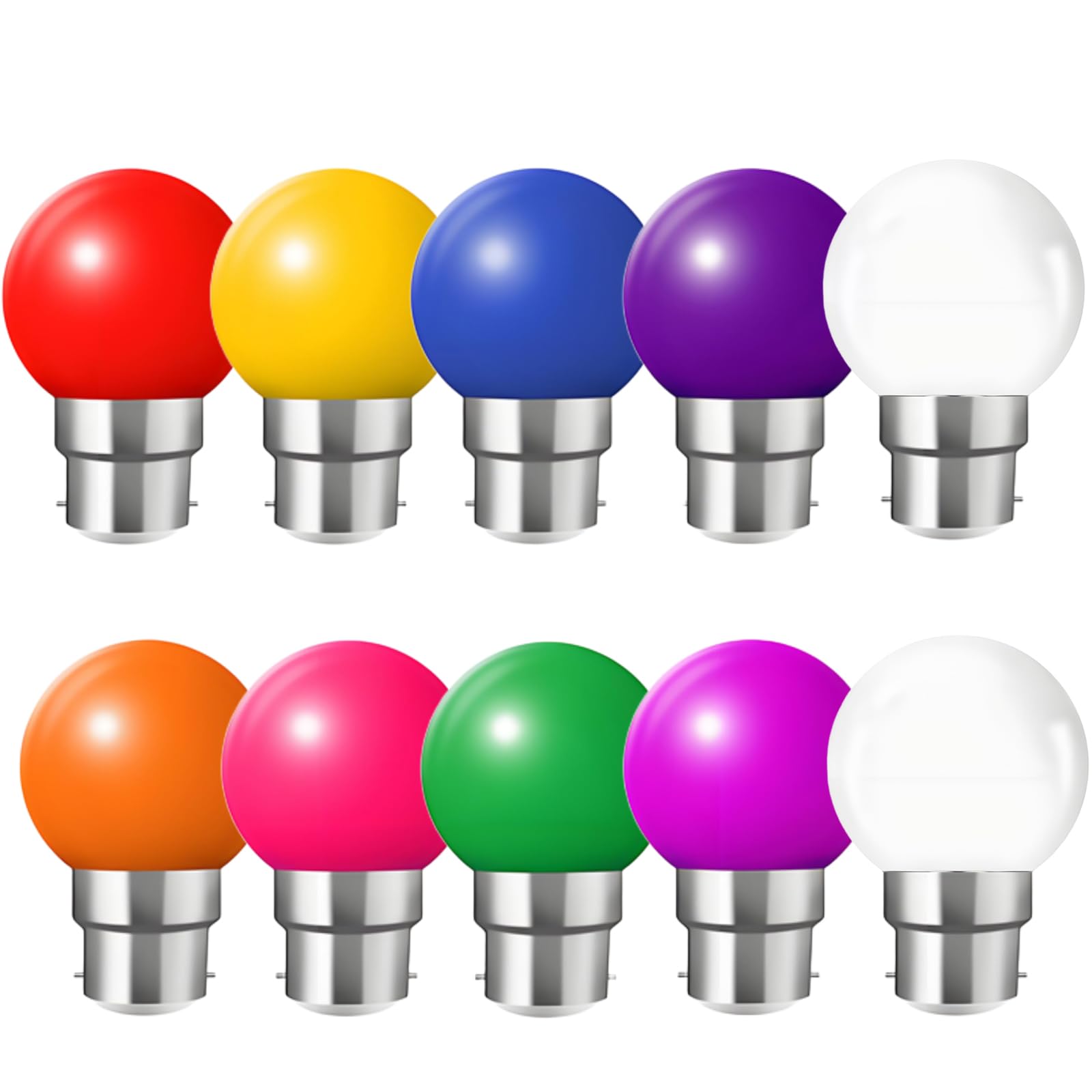 HUAMu 10 Pack B22 Bayonet Coloured LED Light Bulbs, 2W G45 Golf Ball Mini Globe Bulb,Multi Colored for Outdoor Indoor String, Christmas, Tree, Fairy Party Night Lights