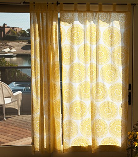 Circular Bohemian Print Bright Yellow Sheer Curtain Window 46