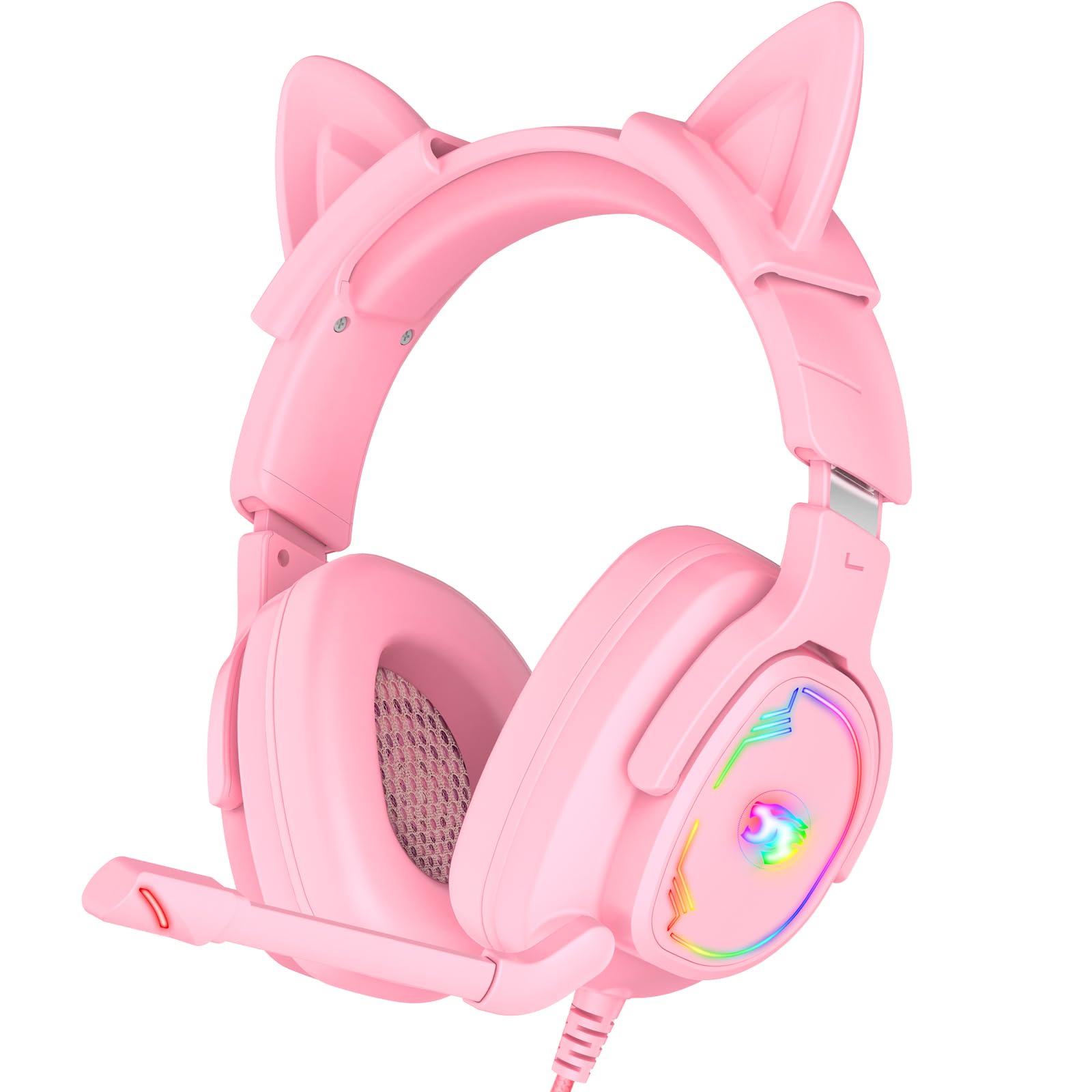Photo 1 of *MISSING PARTS - See Clerk Notes*
Jimonyer Gaming Headset for PC/PS4/PS5/Xbox One/Switch, Stereo Surround Sound Gaming Headphones with Noise Canceling Flexible Mic, Computer Headset with 3.5mm Jack & RGB Light (PinkCat)