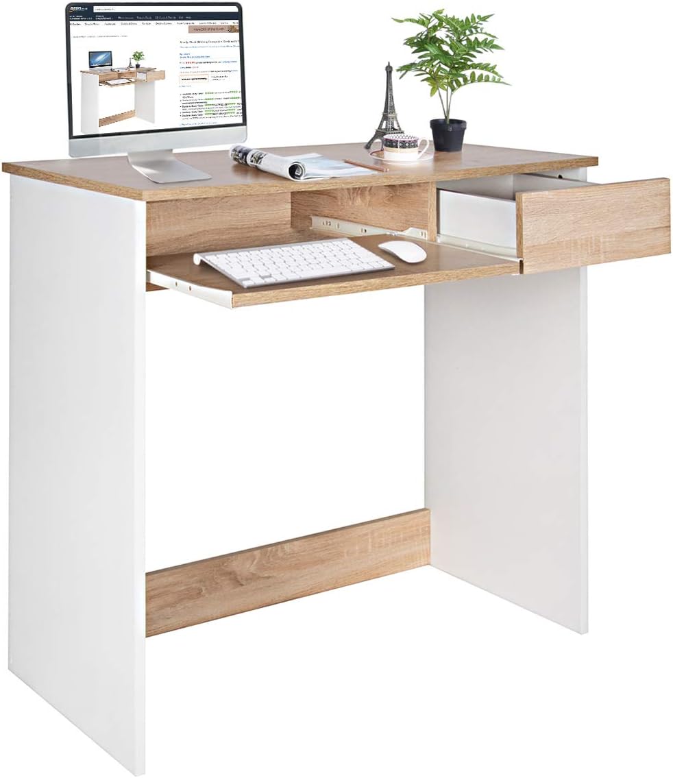 Coavas Study Desk Computer Desk Wooden Writing Desk with Cupboard