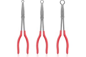 TOOLEAGUE 3Pcs Extra Long Hose Gripper Pliers Set, 11" Long Reach Pliers,5/16-Inch, 1/2-Inch, 3/4-Inch Dia,O-shape Tip Craft Repairing Tool,Offset Spark Plug Boot Removal Tool