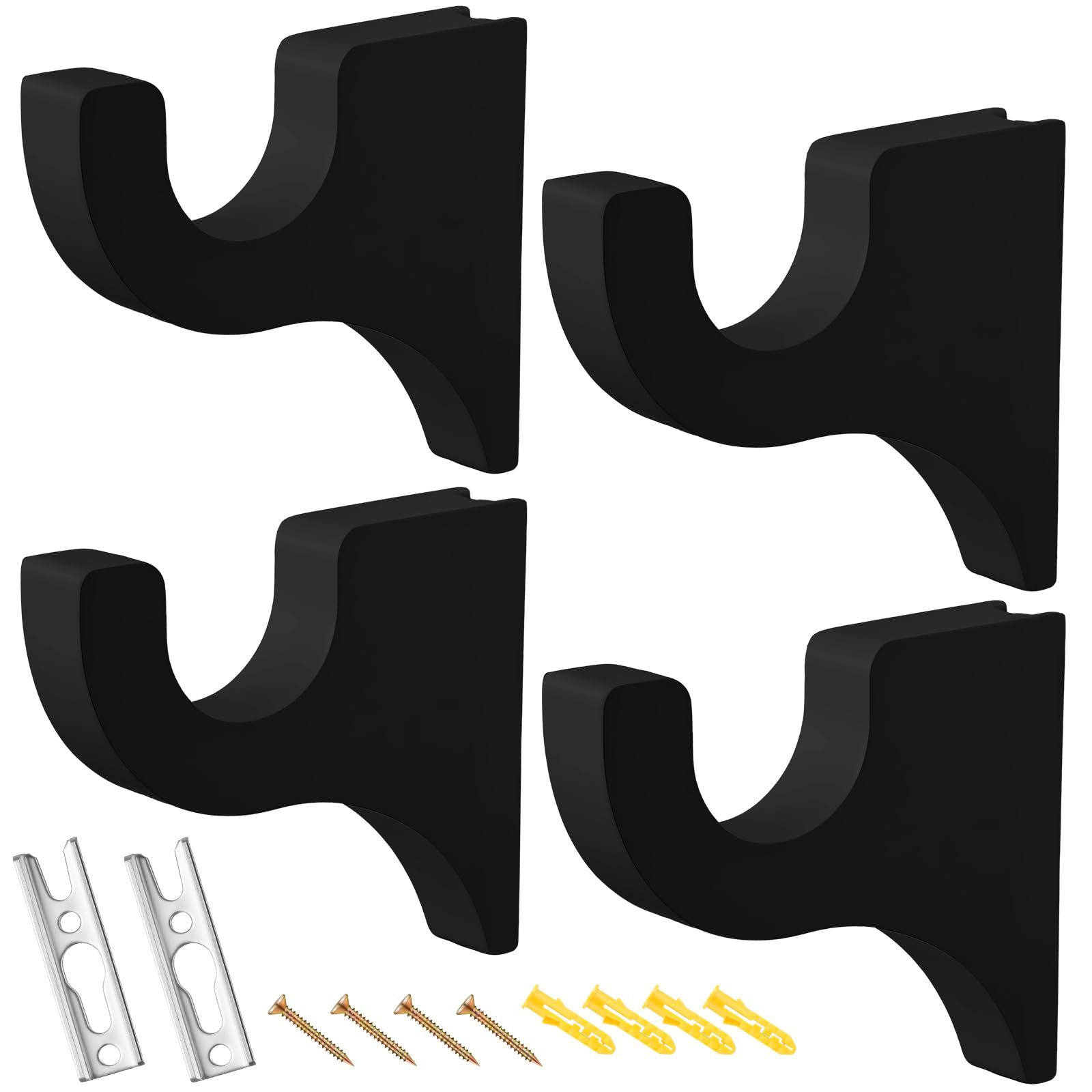 Photo 1 of Briwooody 4 Pack Wooden Curtain Rod Brackets Curtain Rod Holder Wood Brackets Classics 3 1/2" Return Bracket for 2" Pole (Black)