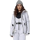 HOTIAN Women's Waterproof Ski Jackets Outdoor Warm Windproof Snow Jacket Mountain Snowboard Hooded Raincoat with Belts