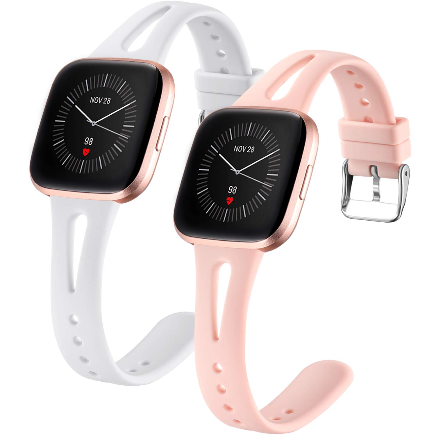 Dirrelo 2 Pack Slim Narrow Breathable Silicone Replacement for Fitbit Versa SE, Pink+White S