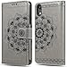 iPhone XR Case, iPhone XR Wallet Case with Detachable Slim Case, Card Solts Holder, Fit Car Mount,CASEOWL Mandala Flower Floral Embossed Vegan Leather Flip Lanyard Wallet Case for iPhone XR-Gray