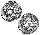 Tree of Life Face 316L Surgical Steel Ear Plugs, Double Flare Tunnel Ear Guages - Sold as Pair