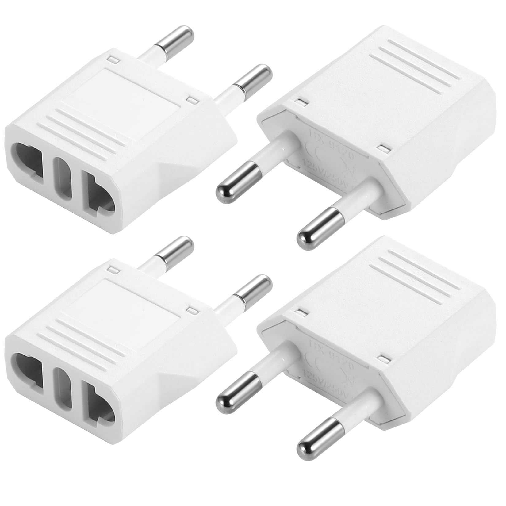 Photo 1 of 4 Pack European Travel Plug Adapter, TENINYU US to Europe Adapter Wall Plug Power Outlet Converter America USA Italy Spain Germany France EU, White