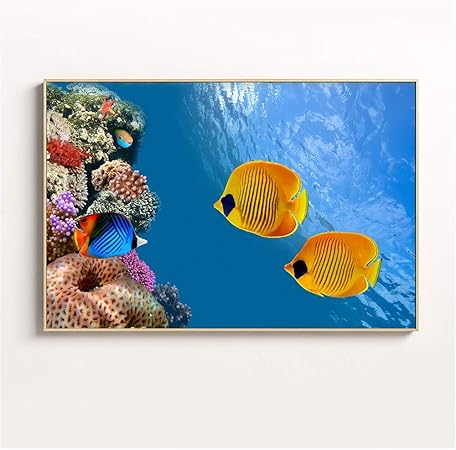 Amazon Co Jp キャンバスアート魚の絵水中世界の動物サンゴ魚海の壁の写真リビングルーム北欧のポスターキッズルームの装飾30x45cmunframedブルゴーニュ Generic