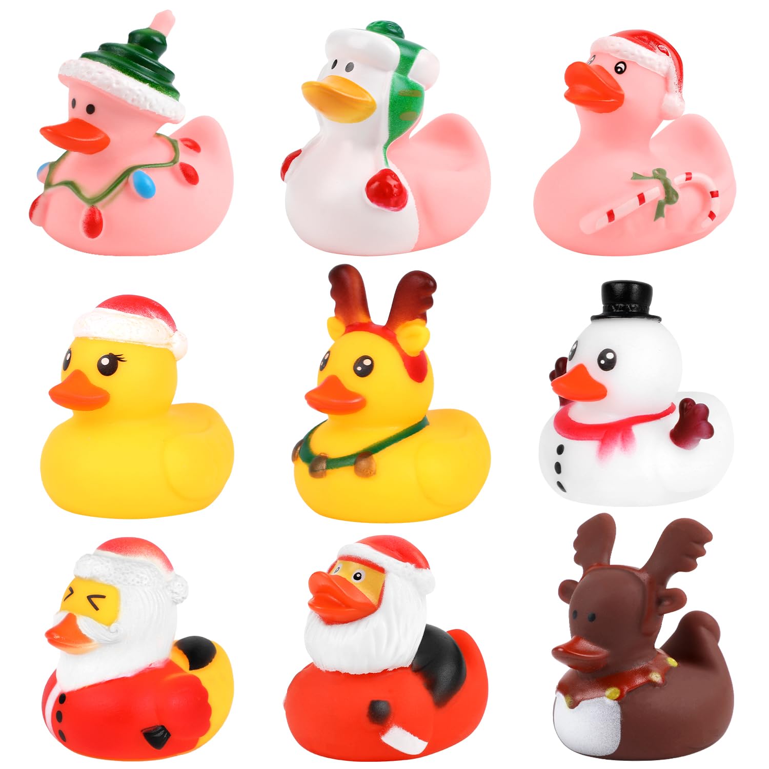 VEYLIN Christmas Rubber Duck Bath Toys Set, 9 Pack Christmas Bath Ducks for Xmas Party Bag Filler