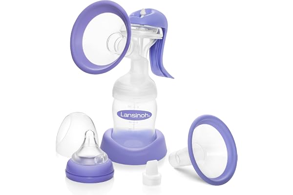 Lansinoh Manual Breast Pump, Hand Pump with Comfortable Flange, Includes 5oz Baby Bottle with Slow Flow Nipple, Breastfeeding
