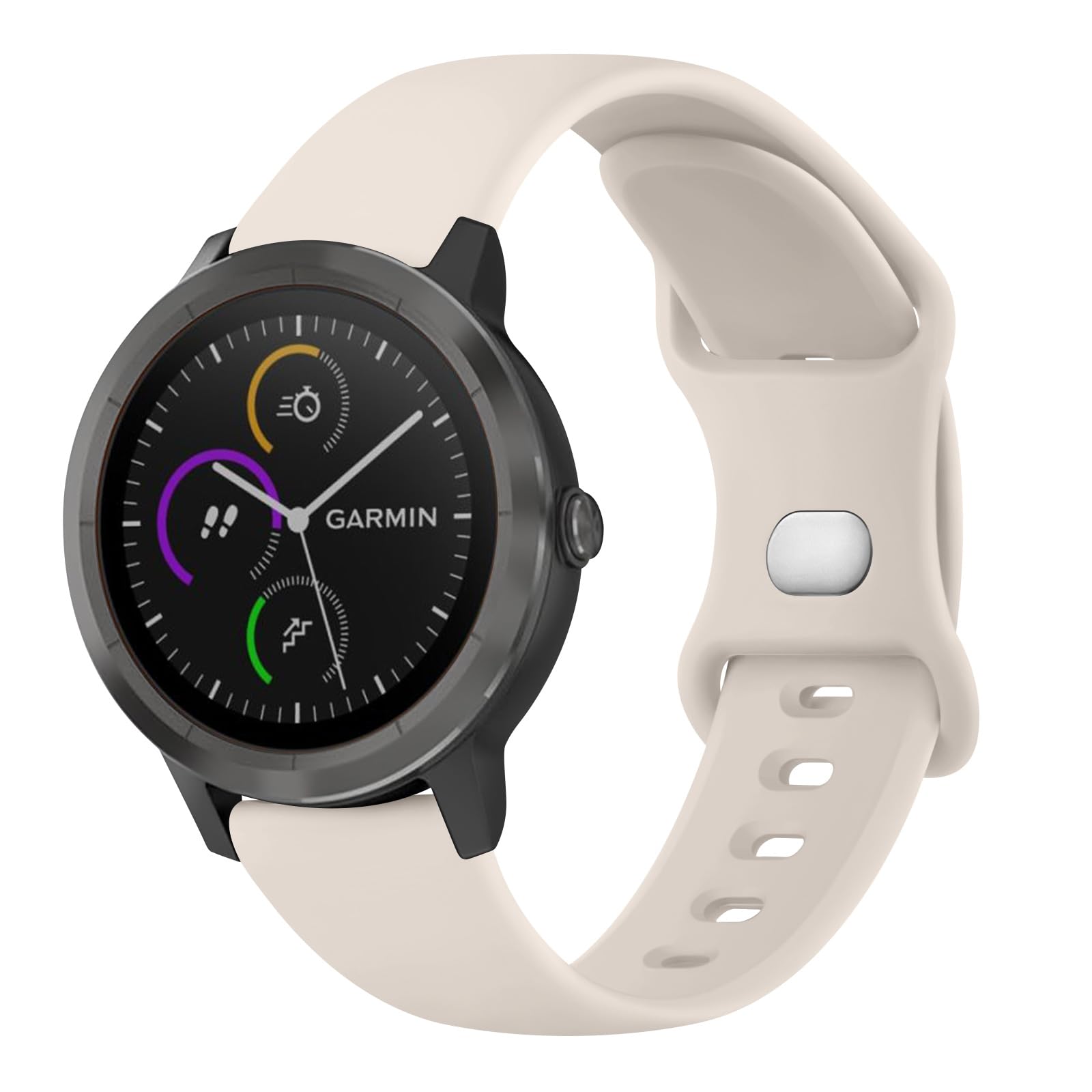 Mugust Watch Band, 20mm Soft Silicone Replacement Strap for Garmin Vivoactive 5/3/3 Music, Venu, Vivomove HR/Style/Luxe, Forerunner 645/245, Starlight