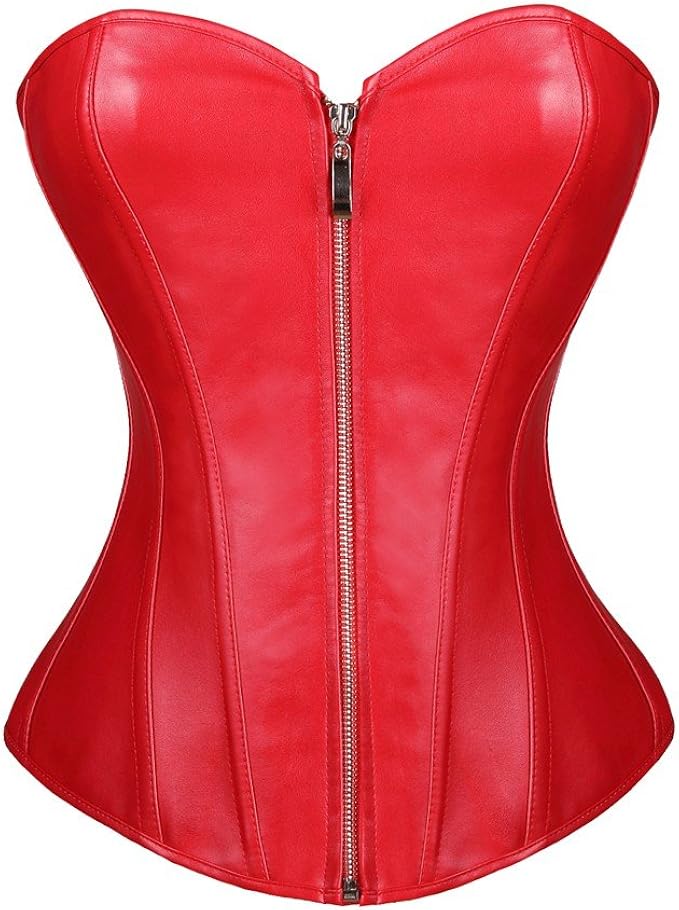Beauty-You Damen-Korsett, Kunstleder, Reißverschluss vorne, geschnürte