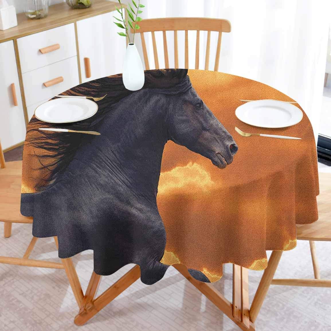ScottDecor Horses Round Thanksgiving Tablecloth Portrait of Galloping