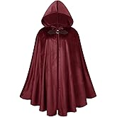 GRAJTCIN Renaissance Hooded Cape Velvet Cloak Victorian Capelet Medieval Hobbit Halloween Costume