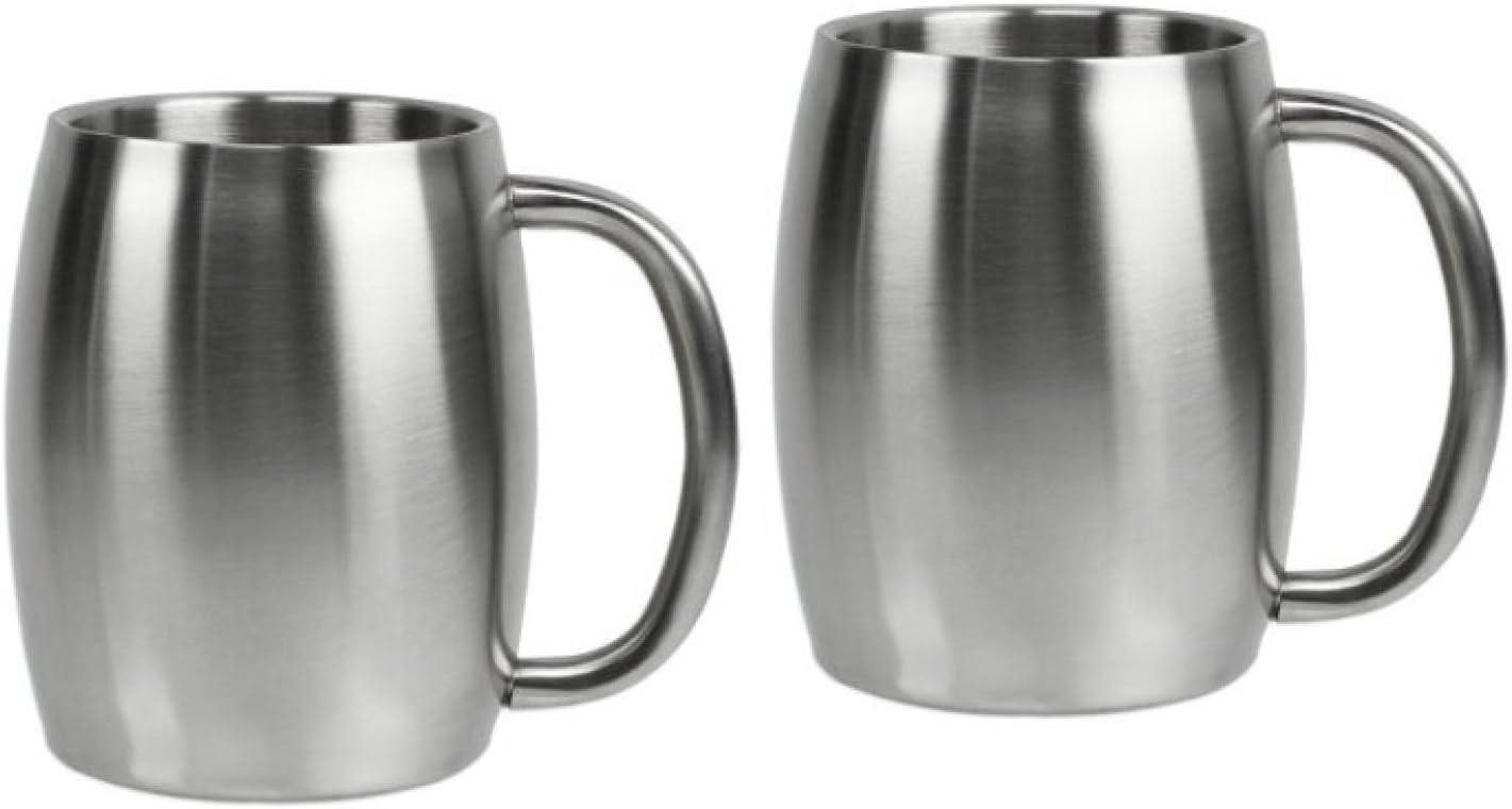 Stainless Steel Beer Mug, Coffee Mug, Smooth Barrel Shape Double Wall 14oz (2)
