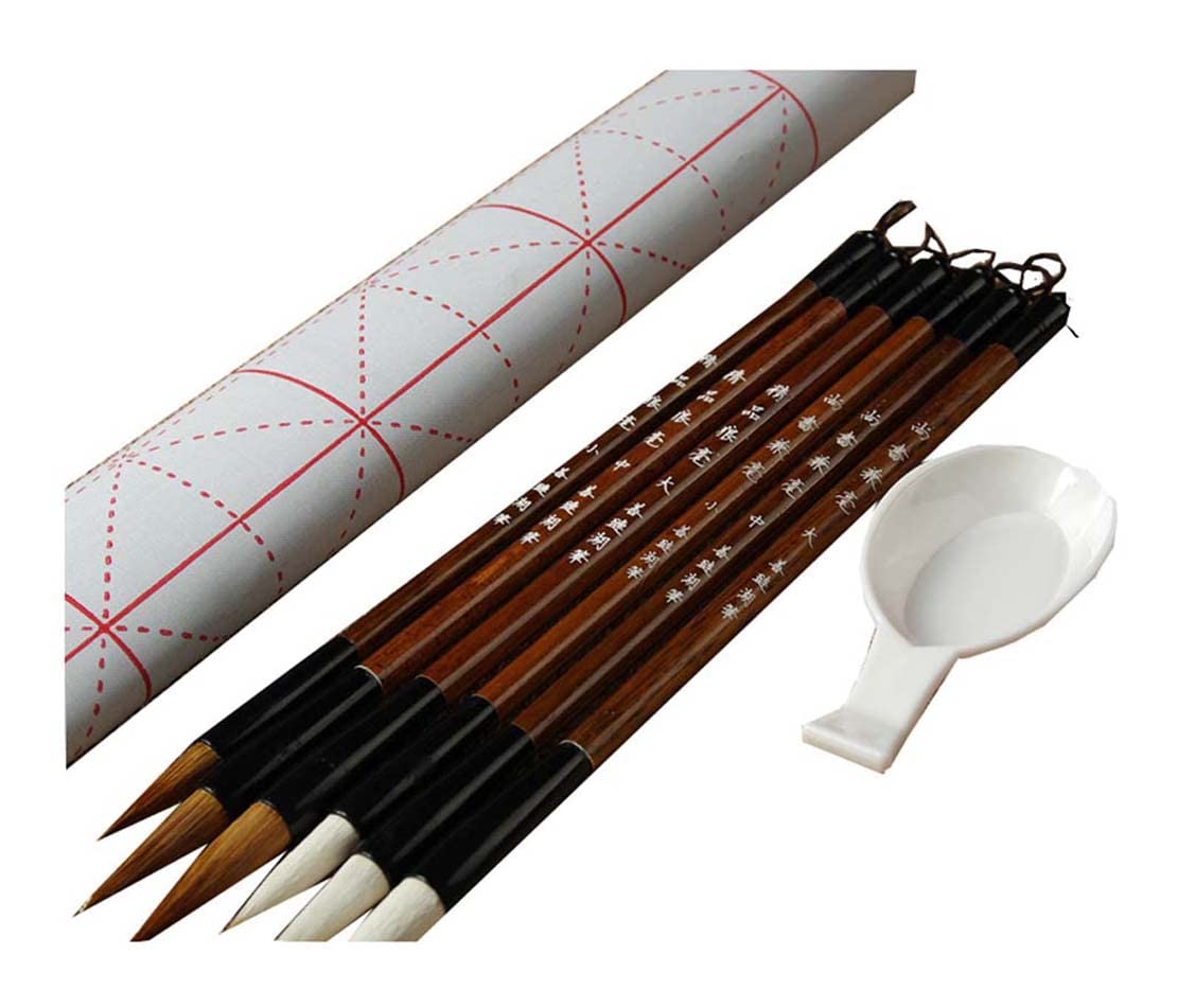 6 PCS Chinese Calligraphy Brushes/Kanji Brush Set with Soft and Stiff Hair, S M L Size