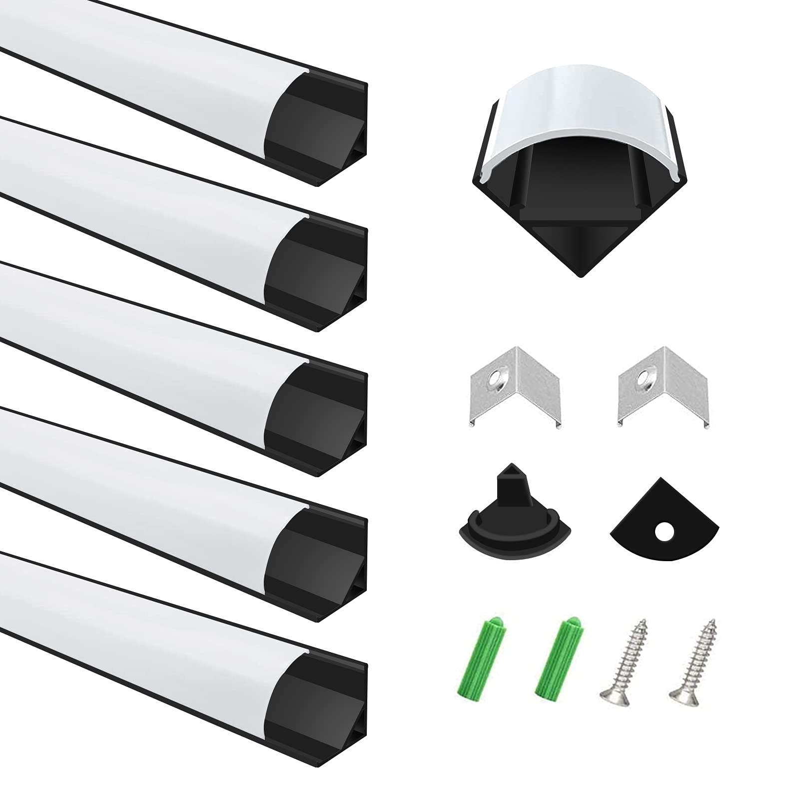 inShareplus LED Aluminum Channel System, 3.3ft/1 Meter, 6 Pack, Black, V Shape with Milk White Cover, End Caps and Mounting Clips, Aluminum Profile for LED Strip Light Installation