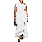 Seltaon Summer One Shoulder Maxi Dresses for Women Elegant A Line Formal Cocktail Dress Wedding Guest